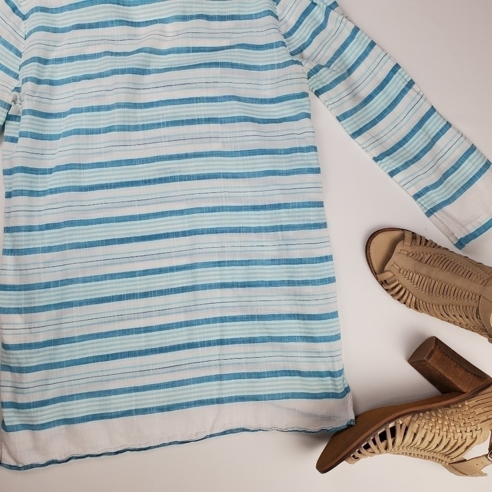 Michael Kors Blue White Stripe Silver Top Small - Picture 9 of 9